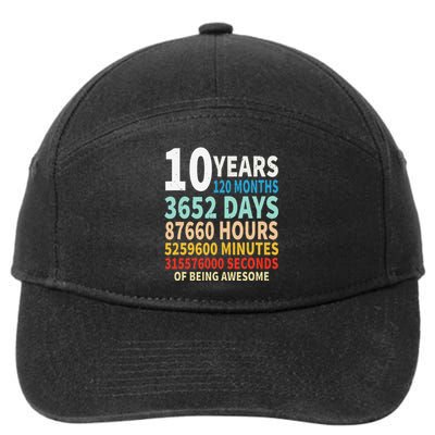 10 Years Old 10th Birthday Gifts Vintage 120 Months Days 7-Panel Snapback Hat