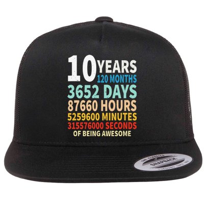 10 Years Old 10th Birthday Gifts Vintage 120 Months Days Flat Bill Trucker Hat