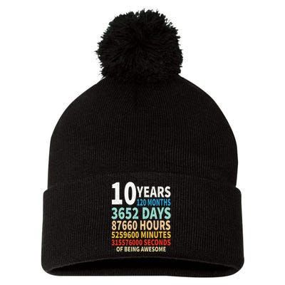 10 Years Old 10th Birthday Gifts Vintage 120 Months Days Pom Pom 12in Knit Beanie