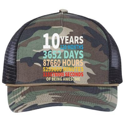 10 Years Old 10th Birthday Gifts Vintage 120 Months Days Retro Rope Trucker Hat Cap