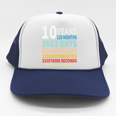 10 Years Old 10th Birthday Gifts Vintage 120 Months Days Trucker Hat