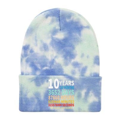 10 Years Old 10th Birthday Gifts Vintage 120 Months Days Tie Dye 12in Knit Beanie