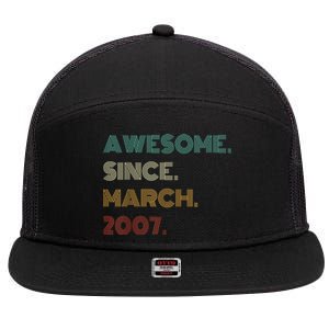 16 Years Old Awesome Since March 2007 16th Birthday 7 Panel Mesh Trucker Snapback Hat