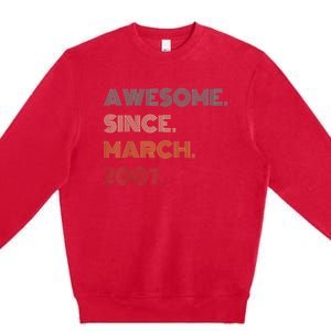 16 Years Old Awesome Since March 2007 16th Birthday Premium Crewneck Sweatshirt