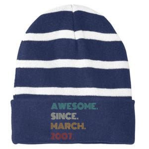 16 Years Old Awesome Since March 2007 16th Birthday Striped Beanie with Solid Band