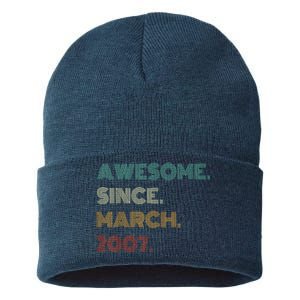 16 Years Old Awesome Since March 2007 16th Birthday Sustainable Knit Beanie