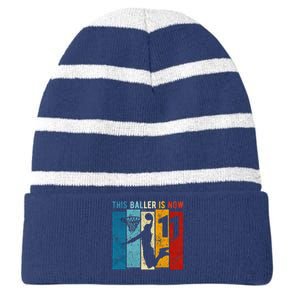 11 Year Old Basketball 11th Birthday Boy Striped Beanie with Solid Band