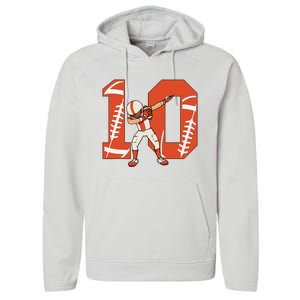 10 Years Old Football Player 10th Football Birthday Performance Fleece Hoodie