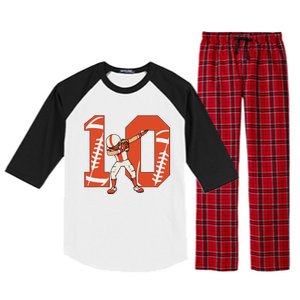 10 Years Old Football Player 10th Football Birthday Raglan Sleeve Pajama Set