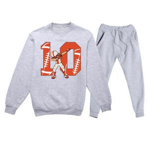 10 Years Old Football Player 10th Football Birthday Premium Crewneck Sweatsuit Set