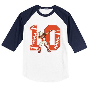 10 Years Old Football Player 10th Football Birthday Baseball Sleeve Shirt