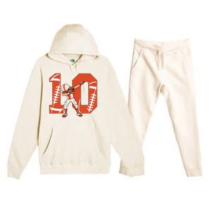 10 Years Old Football Player 10th Football Birthday Premium Hooded Sweatsuit Set