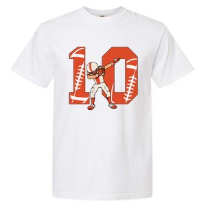 10 Years Old Football Player 10th Football Birthday Garment-Dyed Heavyweight T-Shirt