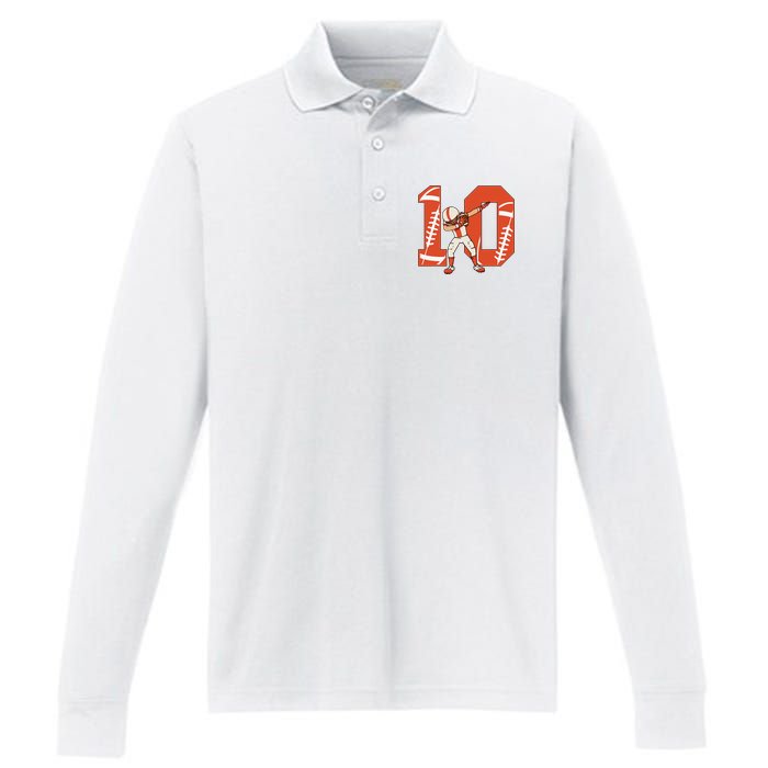 10 Years Old Football Player 10th Football Birthday Performance Long Sleeve Polo