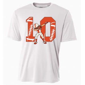 10 Years Old Football Player 10th Football Birthday Cooling Performance Crew T-Shirt