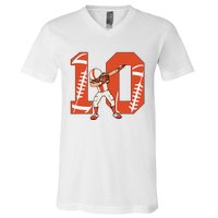 10 Years Old Football Player 10th Football Birthday V-Neck T-Shirt