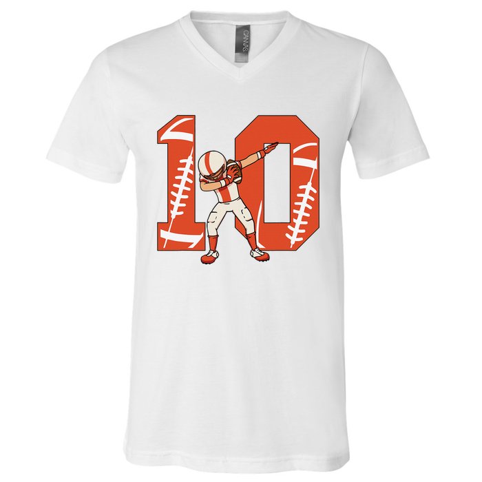 10 Years Old Football Player 10th Football Birthday V-Neck T-Shirt