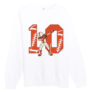 10 Years Old Football Player 10th Football Birthday Premium Crewneck Sweatshirt