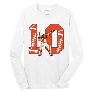 10 Years Old Football Player 10th Football Birthday Tall Long Sleeve T-Shirt