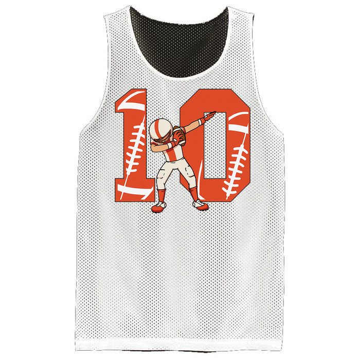 10 Years Old Football Player 10th Football Birthday Mesh Reversible Basketball Jersey Tank