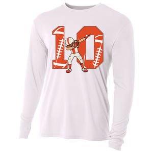 10 Years Old Football Player 10th Football Birthday Cooling Performance Long Sleeve Crew