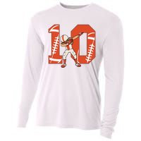 10 Years Old Football Player 10th Football Birthday Cooling Performance Long Sleeve Crew