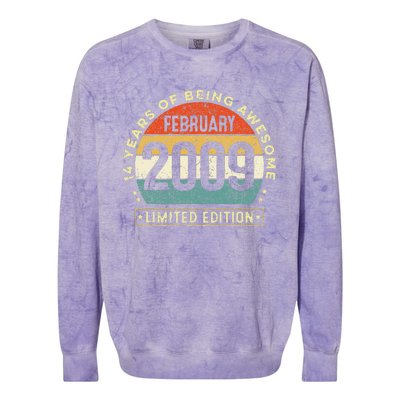 14 Year Old Awesome Since February 2009 14th Birthday Gift Colorblast Crewneck Sweatshirt