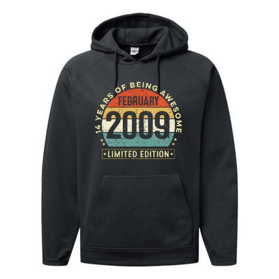 14 Year Old Awesome Since February 2009 14th Birthday Gift Performance Fleece Hoodie