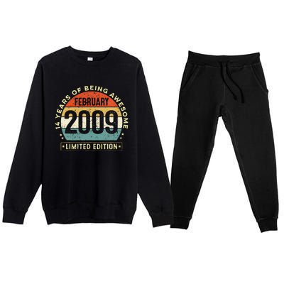 14 Year Old Awesome Since February 2009 14th Birthday Gift Premium Crewneck Sweatsuit Set