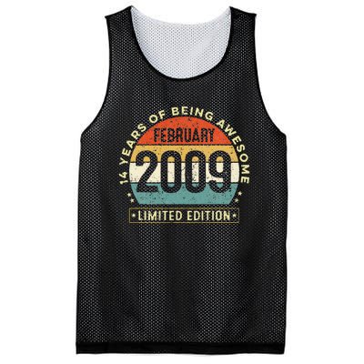 14 Year Old Awesome Since February 2009 14th Birthday Gift Mesh Reversible Basketball Jersey Tank