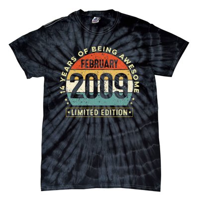 14 Year Old Awesome Since February 2009 14th Birthday Gift Tie-Dye T-Shirt