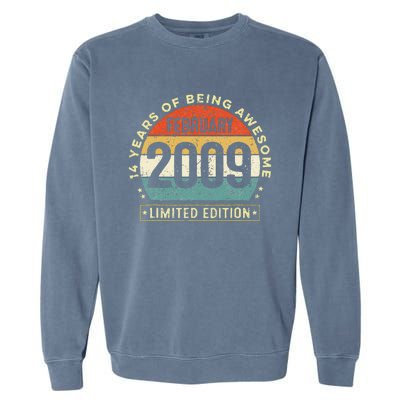 14 Year Old Awesome Since February 2009 14th Birthday Gift Garment-Dyed Sweatshirt