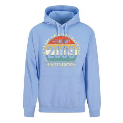 14 Year Old Awesome Since February 2009 14th Birthday Gift Unisex Surf Hoodie