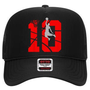 10 Year Old 10th Basketball Birthday Partytheme Year Old 10 High Crown Mesh Back Trucker Hat