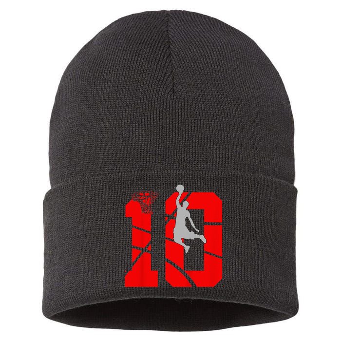 10 Year Old 10th Basketball Birthday Partytheme Year Old 10 Sustainable Knit Beanie