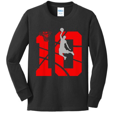 10 Year Old 10th Basketball Birthday Partytheme Year Old 10 Kids Long Sleeve Shirt