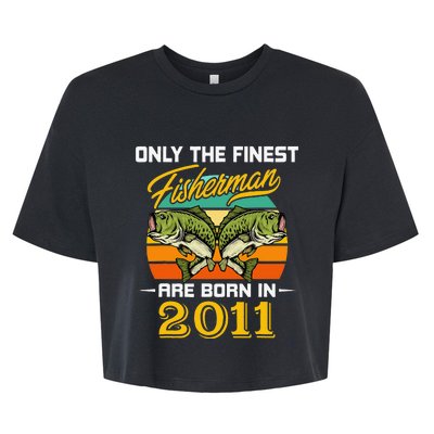 11 Years Old Fisherman Born In 2011 Cute 11th Birthday Bella+Canvas Jersey Crop Tee