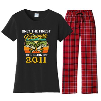 11 Years Old Fisherman Born In 2011 Cute 11th Birthday Women's Flannel Pajama Set