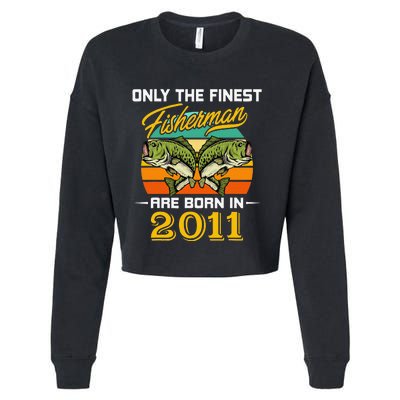 11 Years Old Fisherman Born In 2011 Cute 11th Birthday Cropped Pullover Crew