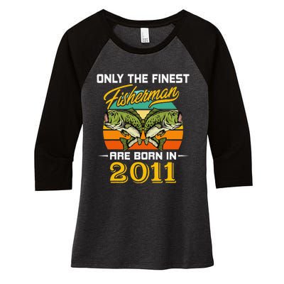 11 Years Old Fisherman Born In 2011 Cute 11th Birthday Women's Tri-Blend 3/4-Sleeve Raglan Shirt