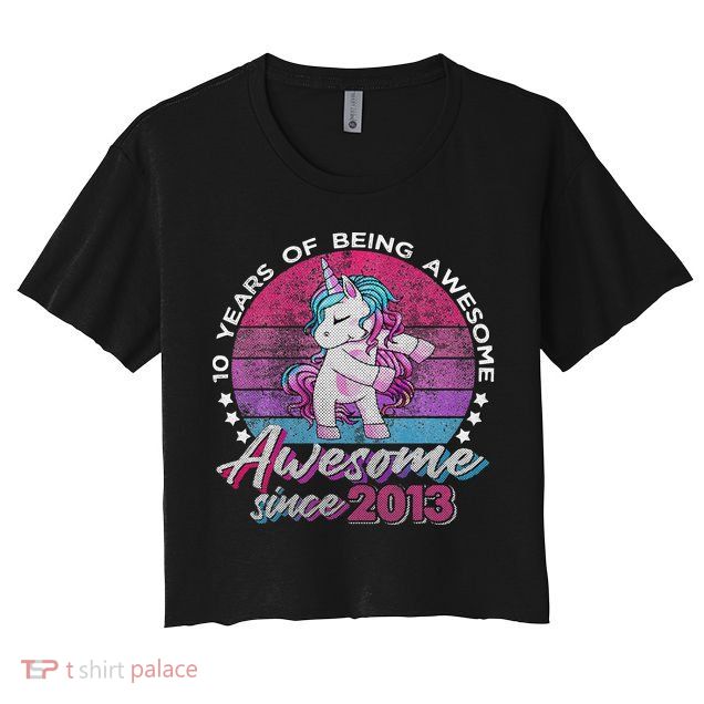 10 Years Old Flossing Unicorn Gifts 10th Birthday Party Crop Top