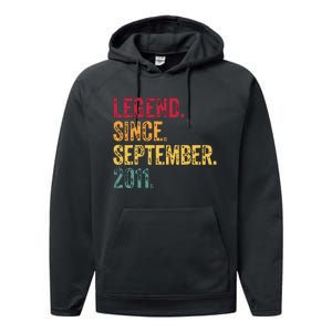 11 Years Old Legend Since September 2011 11th Birthday Gift Performance Fleece Hoodie