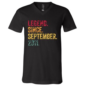 11 Years Old Legend Since September 2011 11th Birthday Gift V-Neck T-Shirt