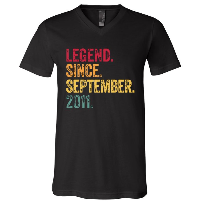 11 Years Old Legend Since September 2011 11th Birthday Gift V-Neck T-Shirt