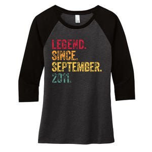 11 Years Old Legend Since September 2011 11th Birthday Gift Women's Tri-Blend 3/4-Sleeve Raglan Shirt