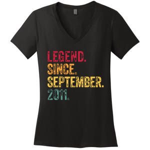 11 Years Old Legend Since September 2011 11th Birthday Gift Women's V-Neck T-Shirt