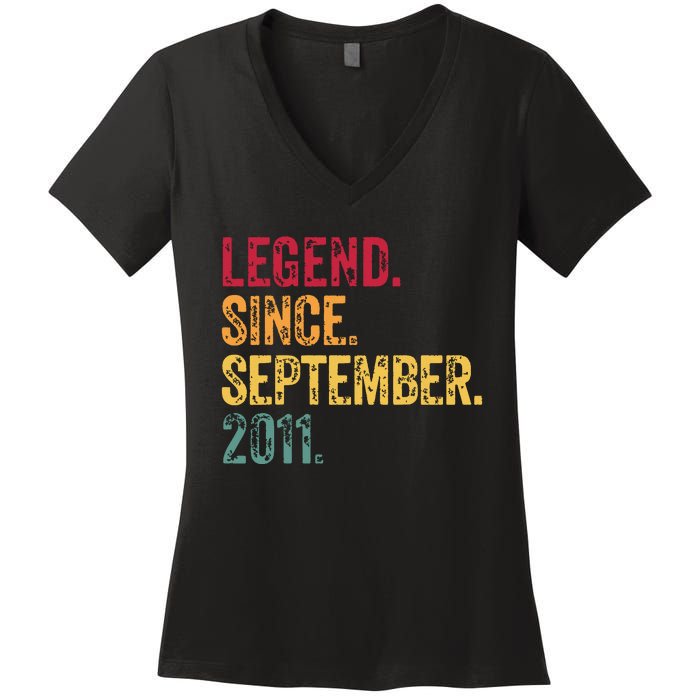 11 Years Old Legend Since September 2011 11th Birthday Gift Women's V-Neck T-Shirt