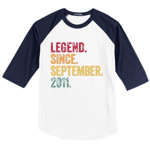 11 Years Old Legend Since September 2011 11th Birthday Gift Baseball Sleeve Shirt