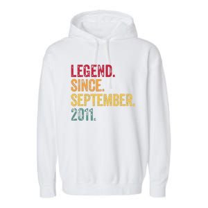 11 Years Old Legend Since September 2011 11th Birthday Gift Garment-Dyed Fleece Hoodie