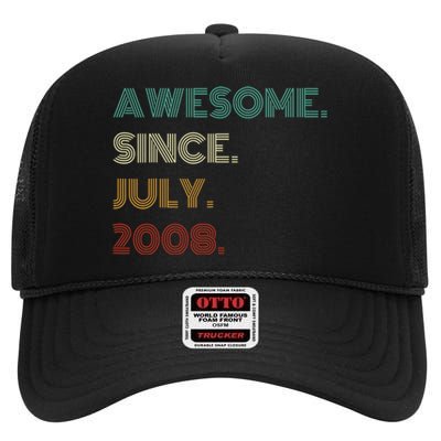 16 Years Old Awesome Since July 2008 16th Birthday High Crown Mesh Back Trucker Hat